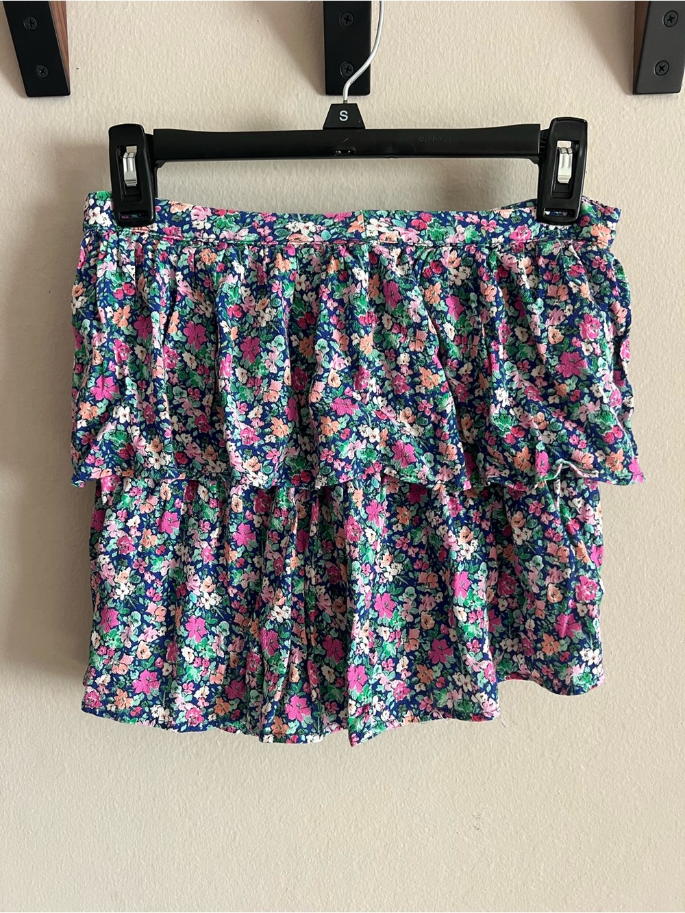 ZARA Floral Ruffle Tiered Mini Skort - Navy, Pink & Green